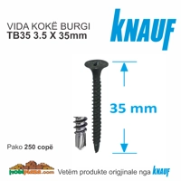 KNAUF TB35 3,5X35mm  Vidë Vetshpuese Kokë Burgi e zezë - 250 cp, Çmimi për Kuti