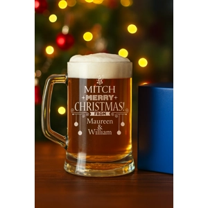 Engraved Tankard Beer Mug with Merry Christmas Design
with beer and example text