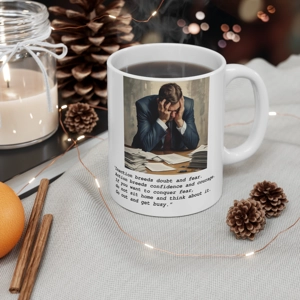 motivational coffee tea cup
Inaction breeds doubt and fear. Action breeds confidence and courage. If you want to conquer fear, do not sit home and think about it. Go out and get busy.