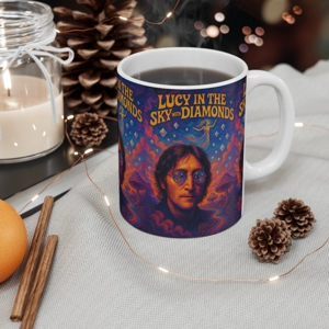 Psychedelic Music Mug, Beatles, John Lennon Image, Gift for Music Lovers, White