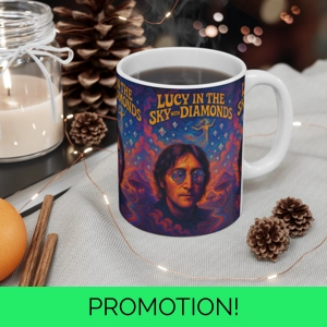 Psychedelic Music Mug, Beatles, John Lennon Image, Gift fo..