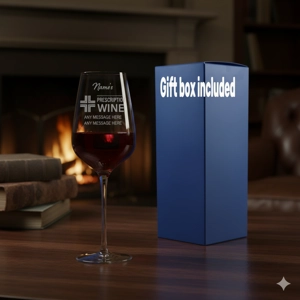 Personalised Prescription Engraved Wine Glass, with red wine and gift box