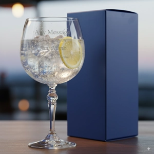 Engraved 22oz Bar Gin Balloon Glass  Gift Box Included, gin and tonic with lemon slice shown in glass