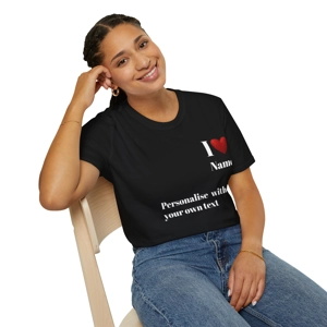 sitting  person wearing black Personalised I Love Red Glitter Heart Design Unisex