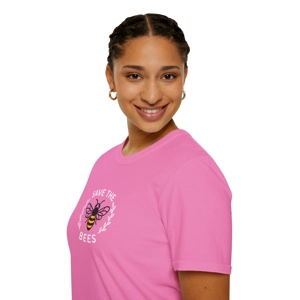 Save the Bees pink T-Shirt – Minimalist Bee Design, Eco-Friendly Message