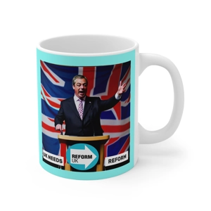 Political Statement Mug, Nigel Farage Design, Reform Party, Union Jack Flags, UK