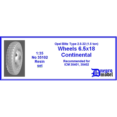 Wheels 6.5x18 Continental 1/35. Recommended for Opel Blitz Type 2,5-32 1,5 ton ICM 35401, 35402 1/35