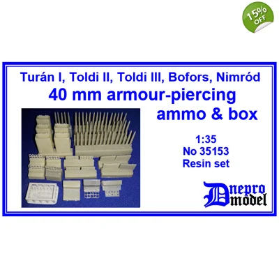 Turan I, Toldi II, Toldi III, Bofors, Nimrod 40mm armour-piercing ammo & box 1/35