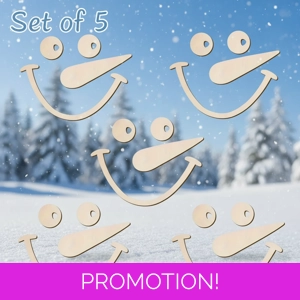 Snowman wood laser cut face pack of 5