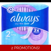 Always Sanitary Towels Ultra Long (Size 2) No wings 13 pads per pack. - 1 Pack