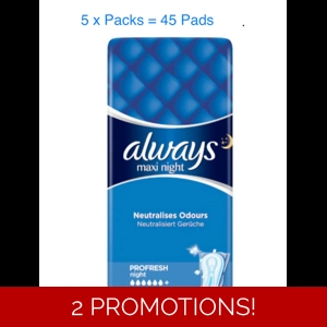 Always Maxi Night 9s - 5 x Packs (45 Pads)