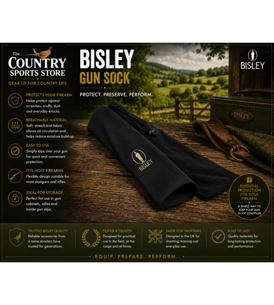 Bisley protective gun sock for shotguns and rifles during storage and transport