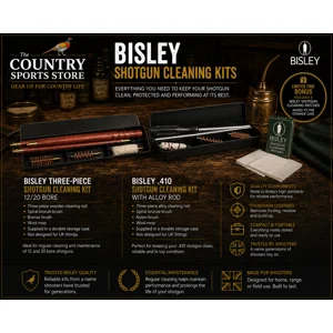 Bisley 12/20 Bore and .410 Shotgun Cleaning Kits with rods, brushes, wool mops and storage cases