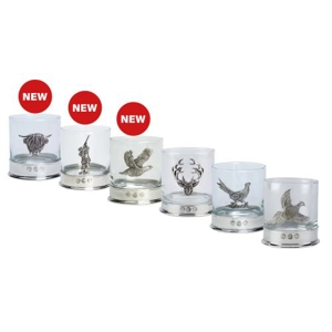 Pewter Motif Whisky Glasses