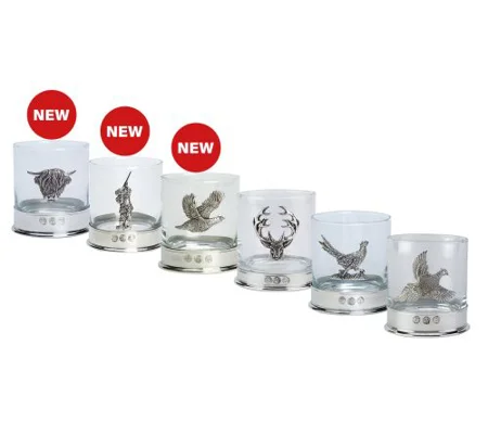 Pewter Motif Whisky Glasses