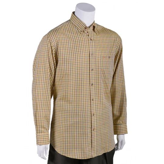 Bonart Brora men's button down collar checked country shirt in brown and gold tones