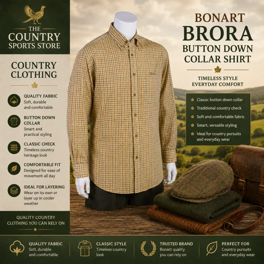 Bonart Brora men's button down collar checked country shirt in brown and gold tones