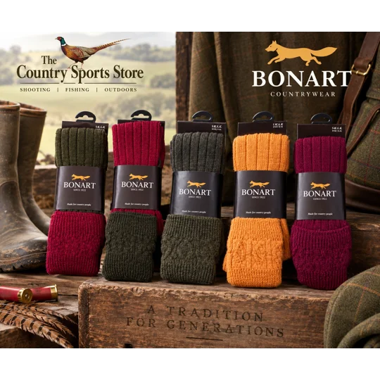 Bonart Padstow wool shooting socks in assorted country colour combinations