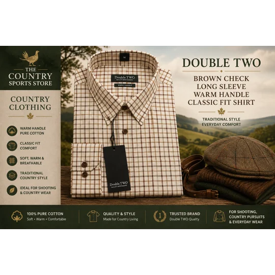 Double TWO brown check long sleeve warm handle classic fit country shirt