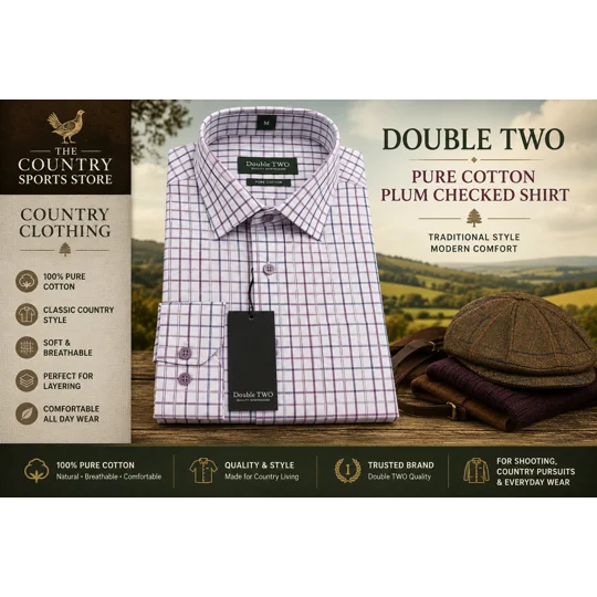 Double TWO men's pure cotton plum checked country shirt