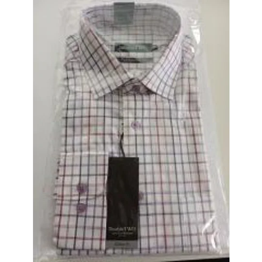 Double TWO men's pure cotton plum checked country shirt