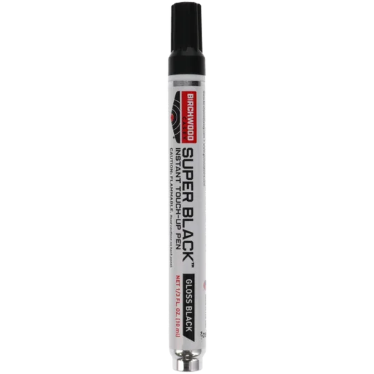 Birchwood Casey Super Black Touch-Up Pens featuring fine and broad tip applicators for restoring scratched black metal finishes on firearms, scopes and shooting accessories.