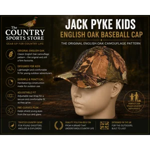 Jack Pyke Kids English Oak Baseball Cap in the original English Oak camouflage pattern