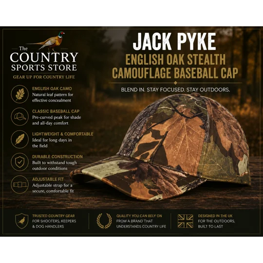 Jack Pyke English Oak Stealth Camouflage Baseball Cap for shooting, stalking and country sports