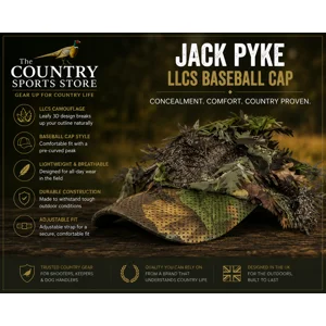 Jack Pyke LLCS camouflage baseball cap featuring 3D leafy concealment for shooting, stalking and wildlife photography