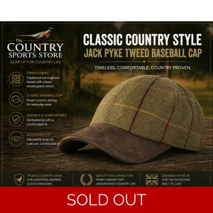 Jack Pyke Tweed Baseball Cap with leather-effect peak for shooting, country wear and outdoor pursuits