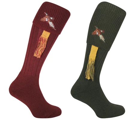 Jack Pyke Shooting Socks Pheasant Logo c/w Garters