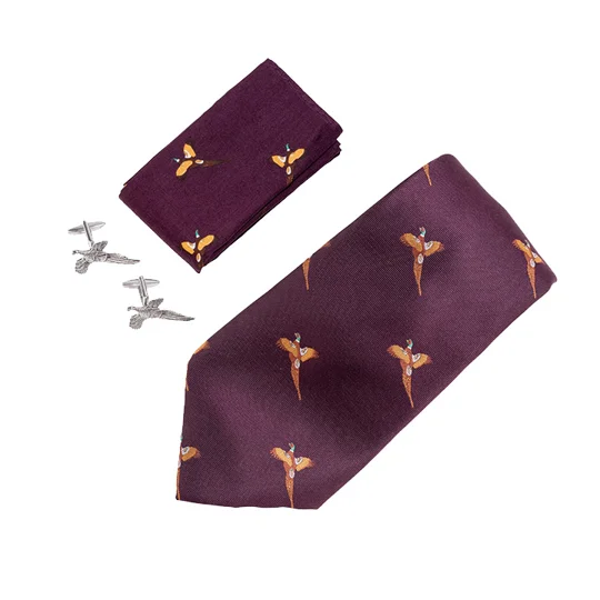 Jack Pyke Pheasant Tie, Hanky and Cufflinks Gift Set