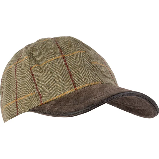 Jack Pyke Tweed Baseball Cap with leather-effect peak for shooting, country wear and outdoor pursuits
