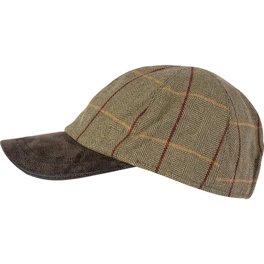 Jack Pyke Tweed Baseball Cap with leather-effect peak for shooting, country wear and outdoor pursuits