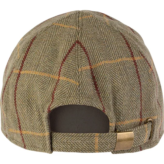 Jack Pyke Tweed Baseball Cap with leather-effect peak and traditional herringbone tweed for country sports
