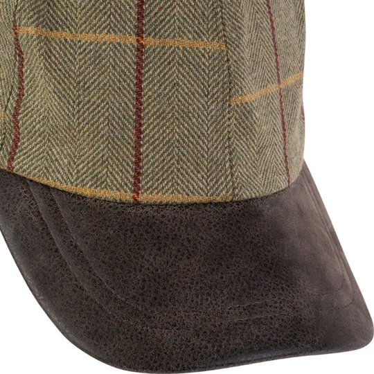 Jack Pyke Tweed Baseball Cap with leather-effect peak and traditional herringbone tweed for country sports