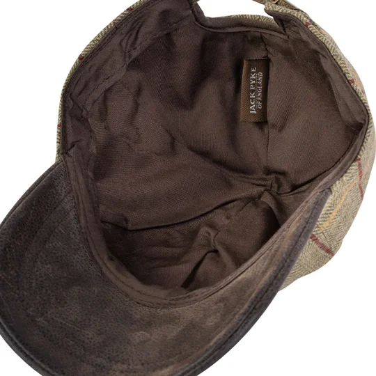 Jack Pyke Tweed Baseball Cap with leather-effect peak and traditional herringbone tweed for country sports