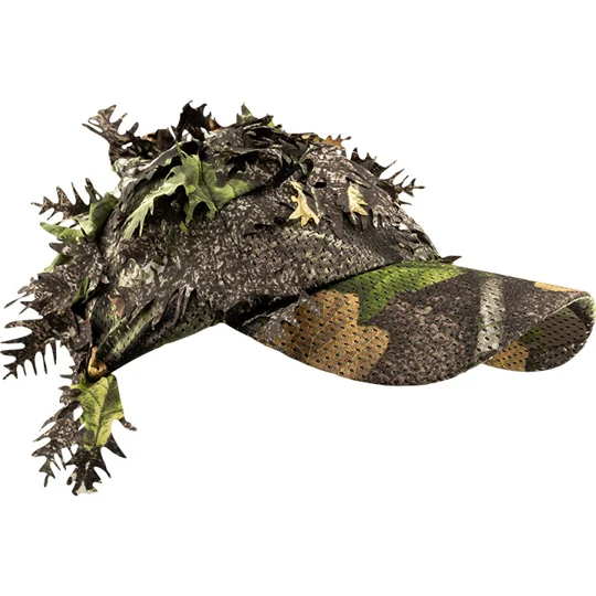 Jack Pyke LLCS camouflage baseball cap featuring 3D leafy concealment for shooting, stalking and wildlife photography