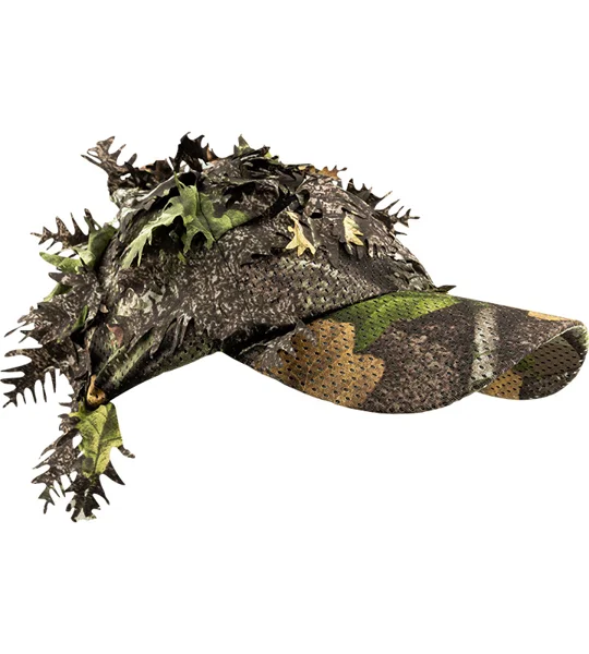 Jack Pyke LLCS camouflage baseball cap featuring 3D leafy concealment for shooting, stalking and wildlife photography