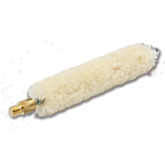 Bisley long wool mop and phosphor bronze gun cleaning brush on a workshop bench – The Country Sports Store Workshop Collection.