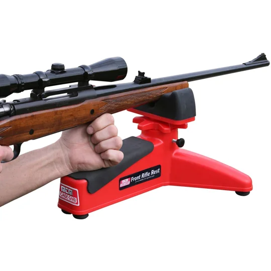 MTM Front Rifle Rest adjustable red and black shooting support for rifle zeroing and target shooting
