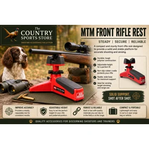 MTM Front Rifle Rest adjustable red and black shooting support for rifle zeroing and target shooting