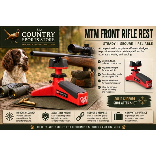 MTM Front Rifle Rest adjustable red and black shooting support for rifle zeroing and target shooting