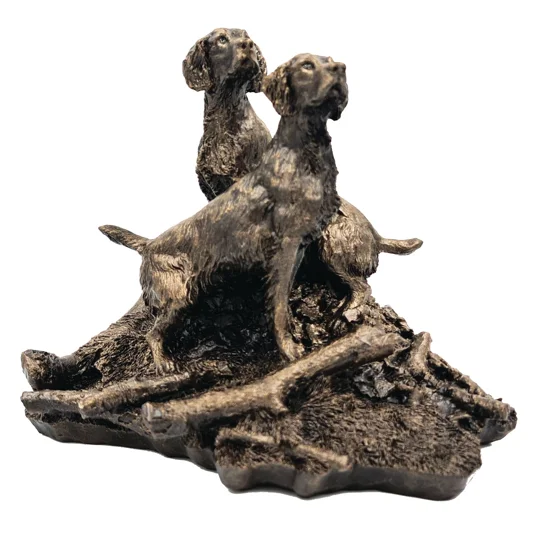 Patina Bronze Sculpture Pair of Springer Spaniels
