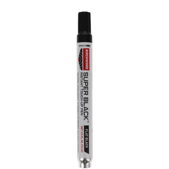 Birchwood Casey Super Black Touch-Up Pens featuring fine and broad tip applicators for restoring scratched black metal finishes on firearms, scopes and shooting accessories.