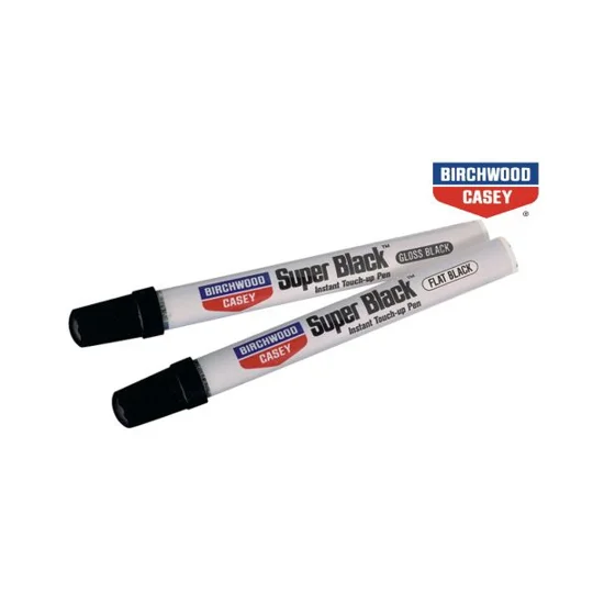Birchwood Casey Super Black Touch-Up Pens featuring fine and broad tip applicators for restoring scratched black metal finishes on firearms, scopes and shooting accessories.