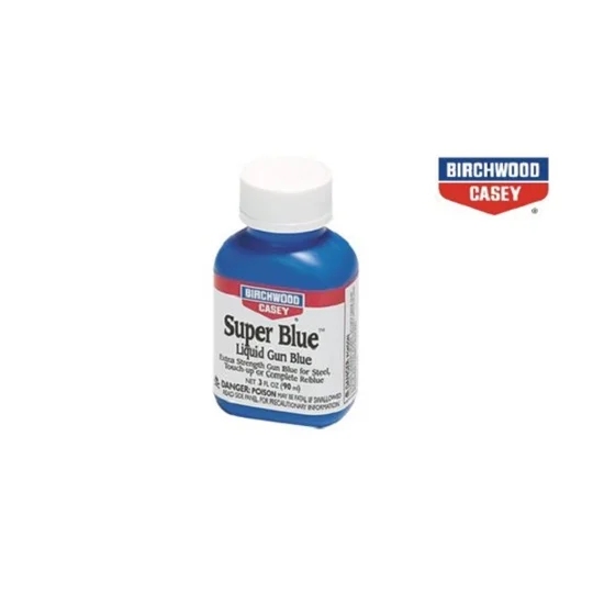 Birchwood Casey Super Blue Liquid Gun Blue 90ml extra-strength cold bluing solution for restoring steel firearm finishes.