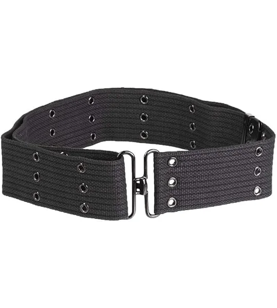 Black webbing pistol belt with three rows of metal eyelets and hook fastening, displayed in The Country Sports Store clothing template.