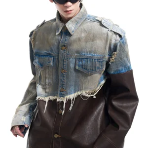 Uthentic American TIMMS Style Distressed Patchwork Vegan Leather  Blend Jacket