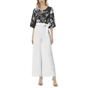 Fluffy Elegant Sleeve Flair Leg Jumpsuit Petite with Belt by BagAbby